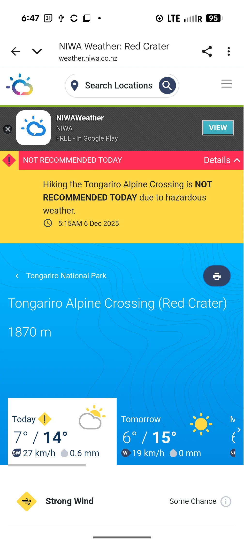 Tongariro Alpine Crossing Forecast