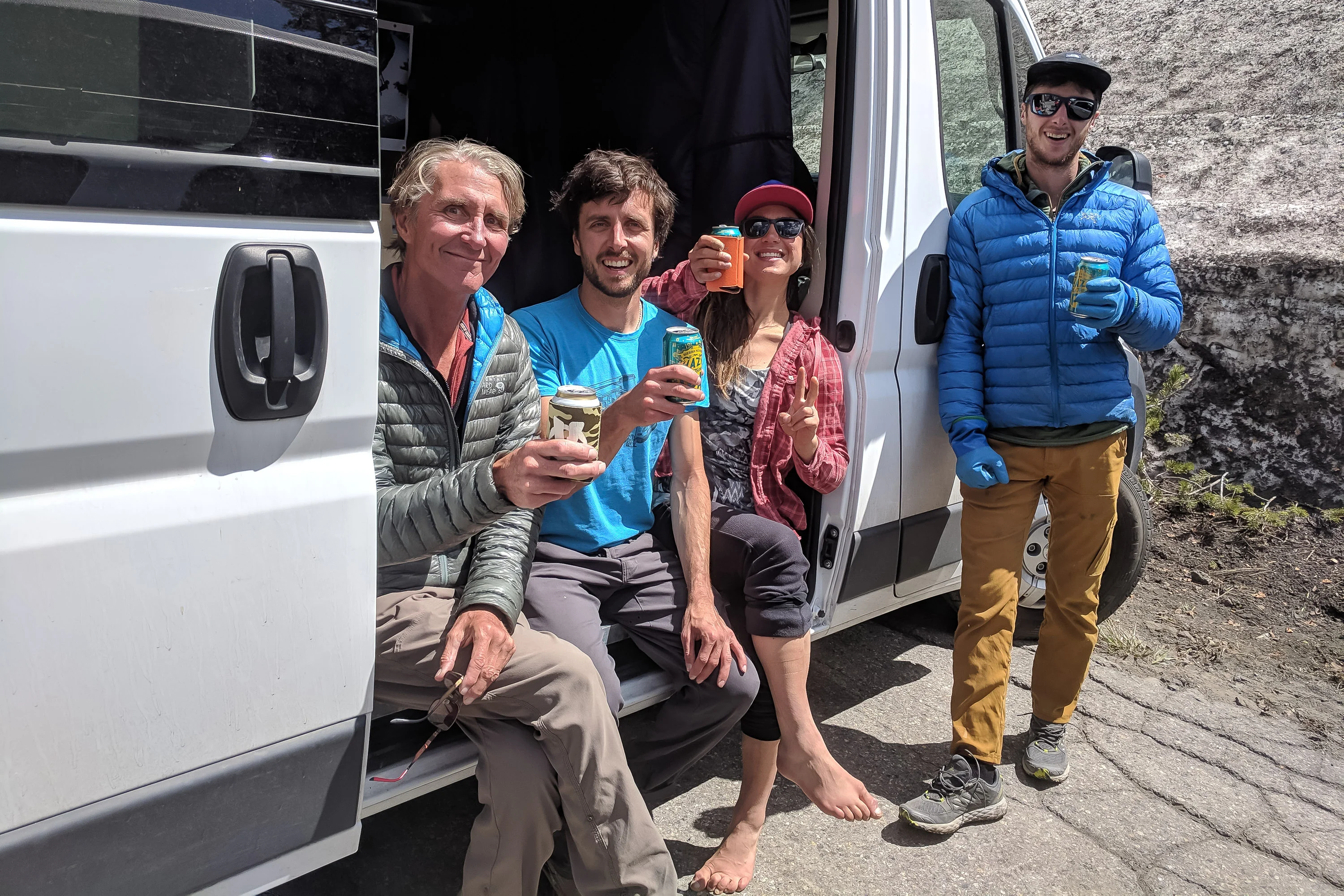 Apres ski celebration in Andrew's van