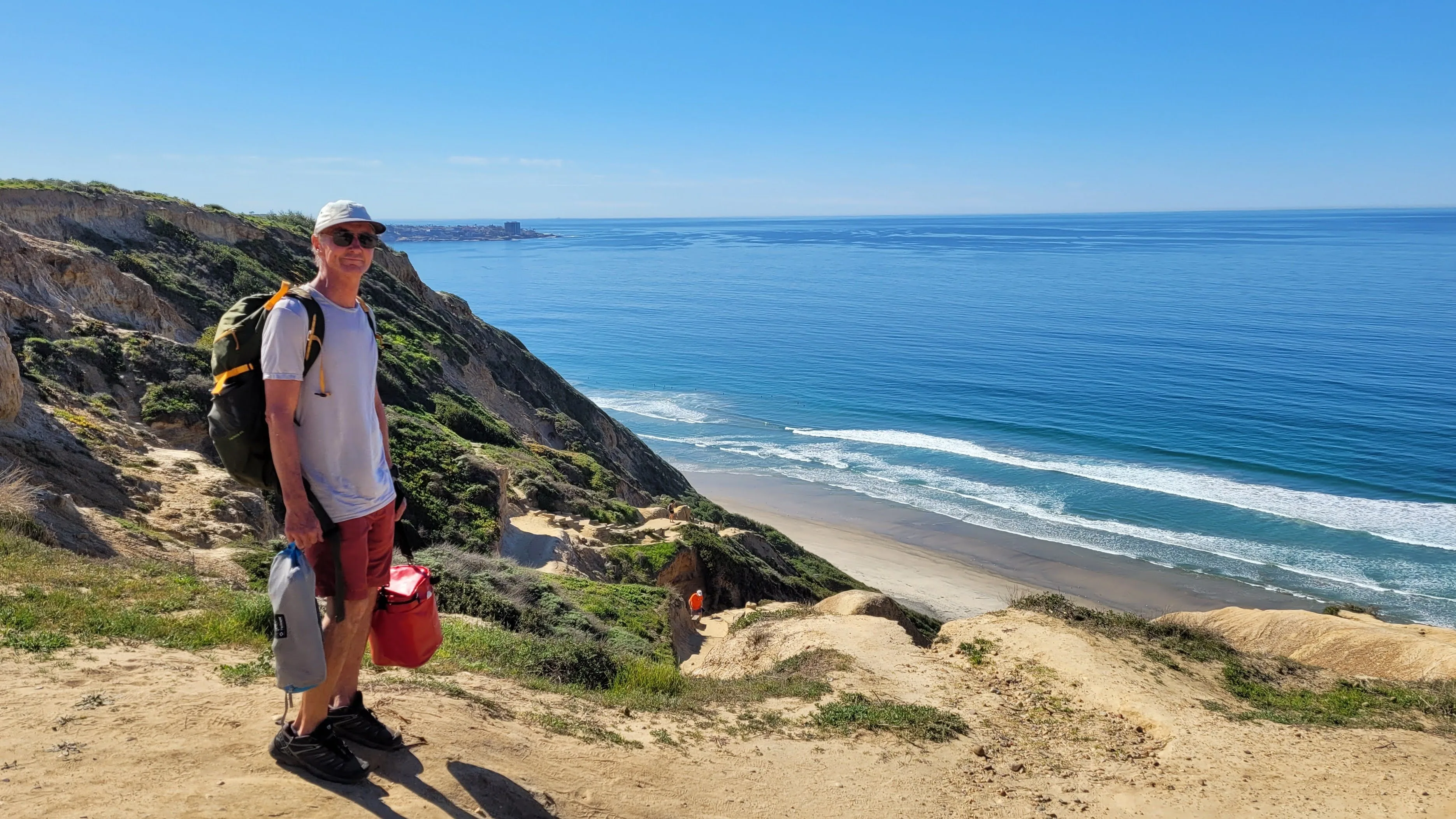 Herb excited about a beach day at Black's Beach